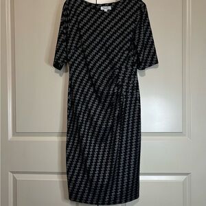 dressbarn Black and Gray Houndstooth Midi Dress